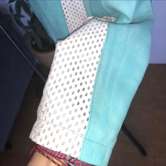 Leather Turquoise distressed Biker Jacket NWOT - Picture 6 of 11